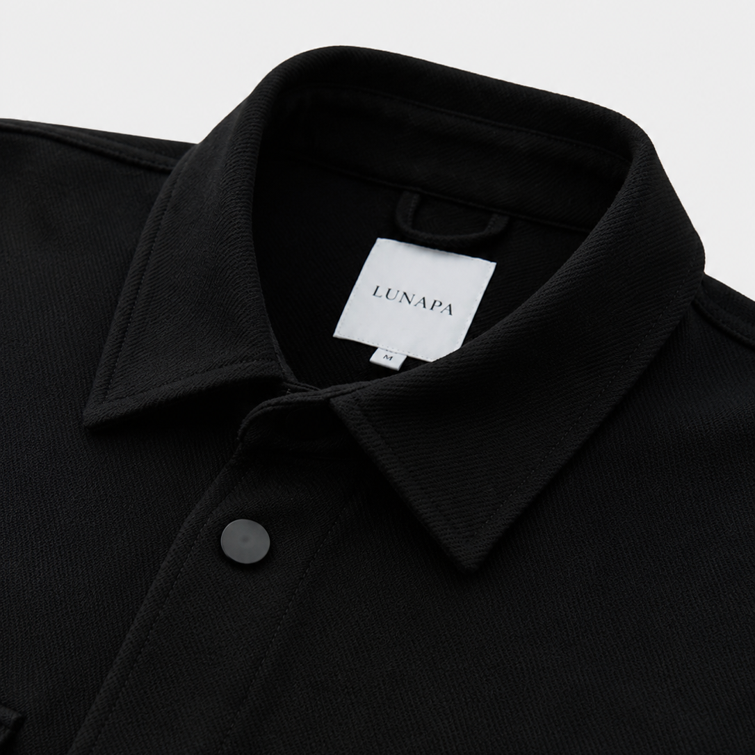 LUNAPA | Men’s Black Jersey Twill Popper Shacket