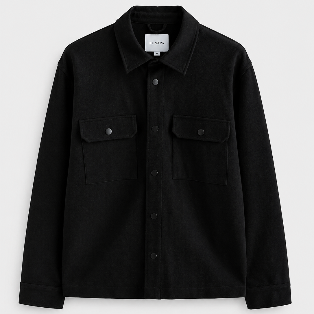 LUNAPA | Men’s Black Jersey Twill Popper Shacket