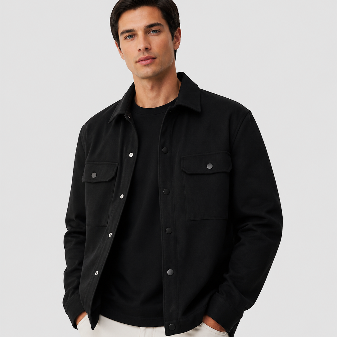 LUNAPA | Men’s Black Jersey Twill Popper Shacket