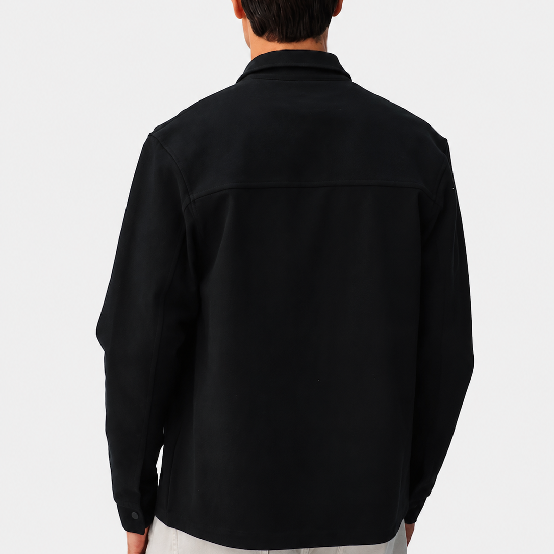 LUNAPA | Men’s Black Jersey Twill Popper Shacket