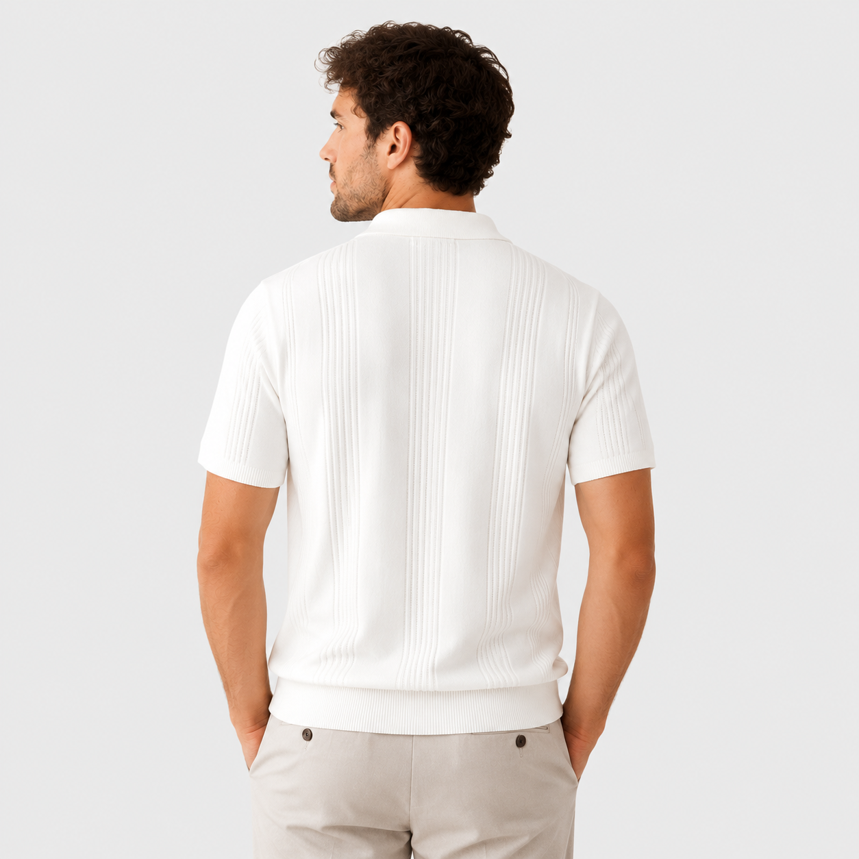 LUNAPA | Men’s White Pointelle Knit Polo