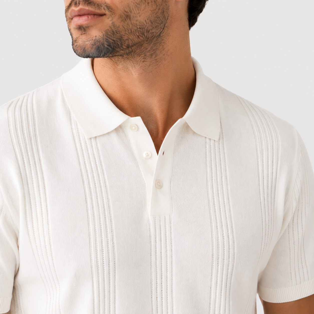 LUNAPA | Men’s White Pointelle Knit Polo