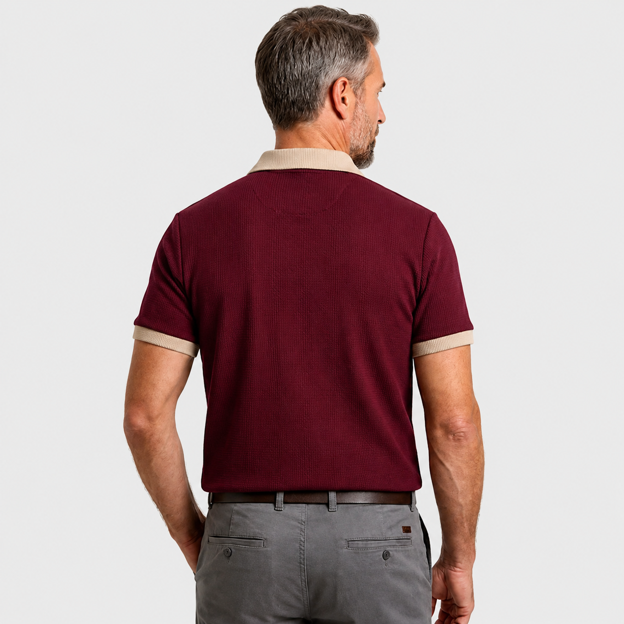 LUNAPA | Men’s Textured Front-Zip Polo Shirt