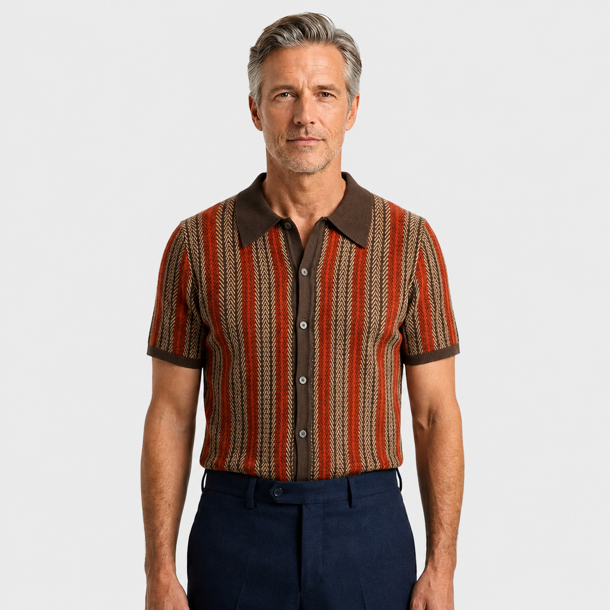 LUNAPA | Men’s Vertical-Stripe Knit Polo Shirt