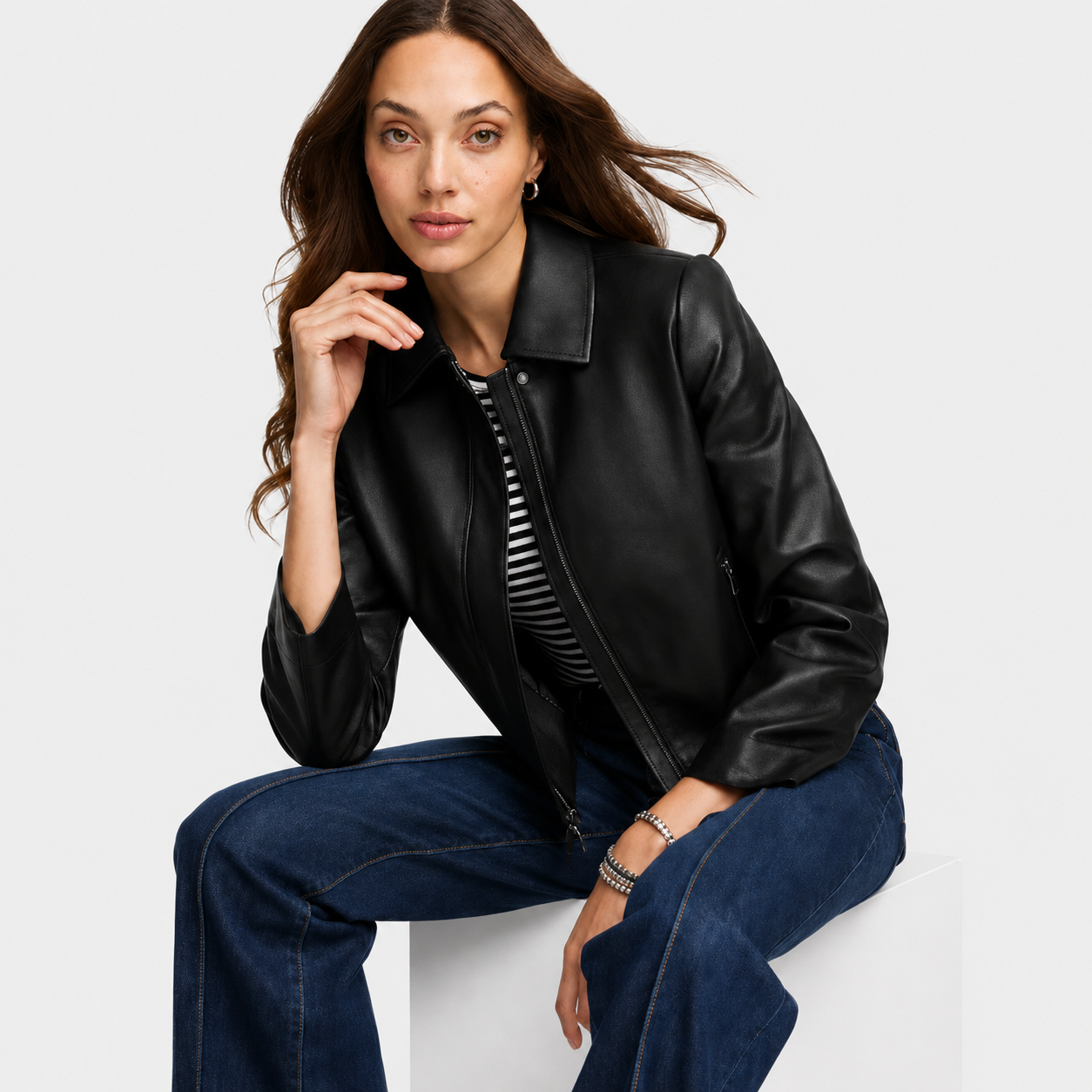 LUNAPA | Women’s Luxe Faux Leather Zip Jacket