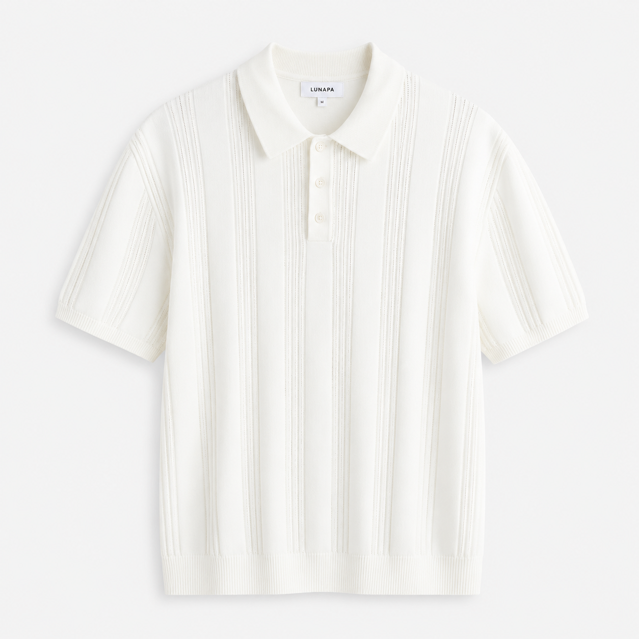 LUNAPA | Men’s White Pointelle Knit Polo