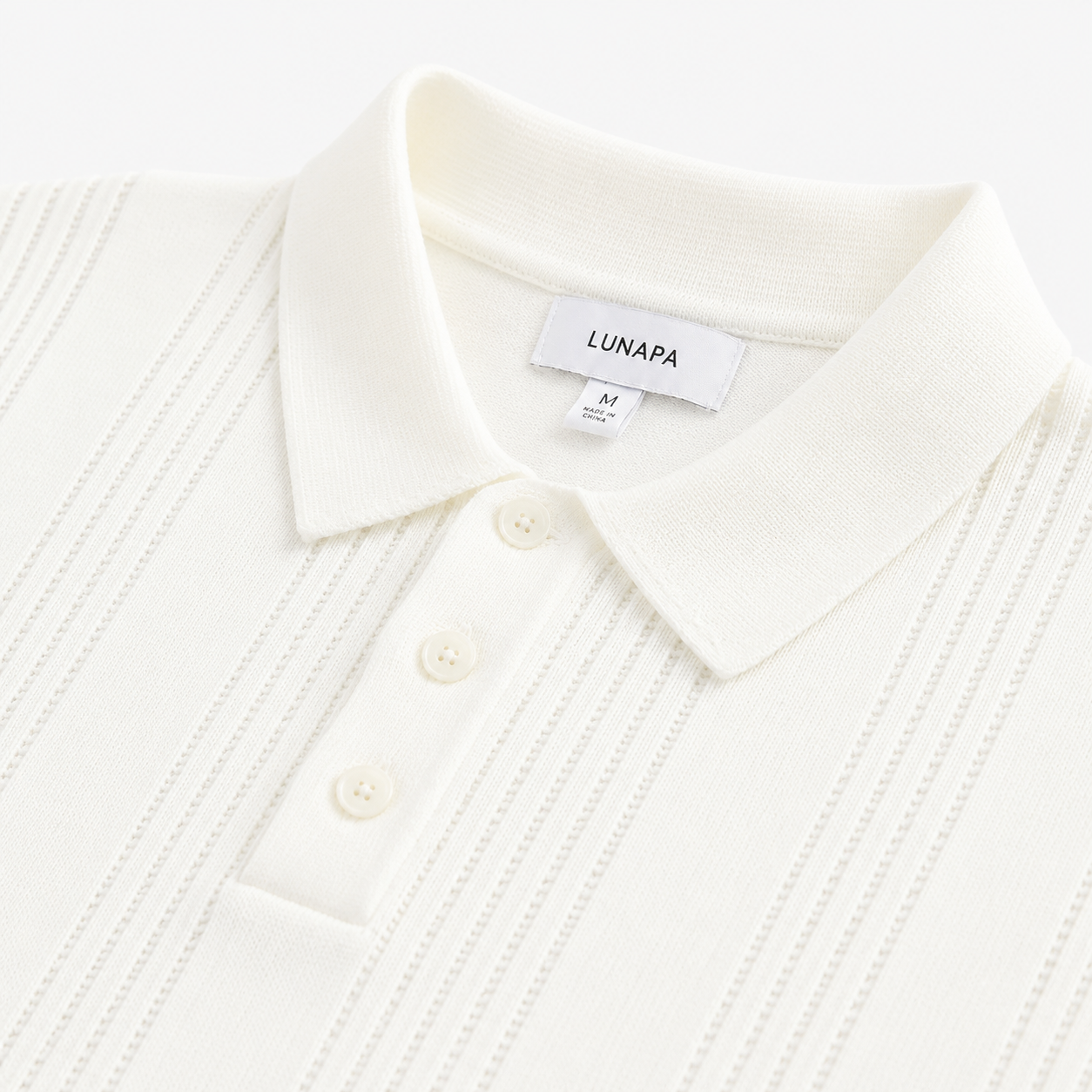 LUNAPA | Men’s White Pointelle Knit Polo