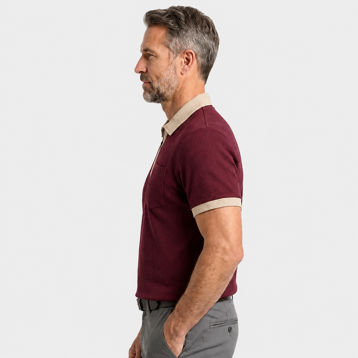 LUNAPA | Men’s Textured Front-Zip Polo Shirt
