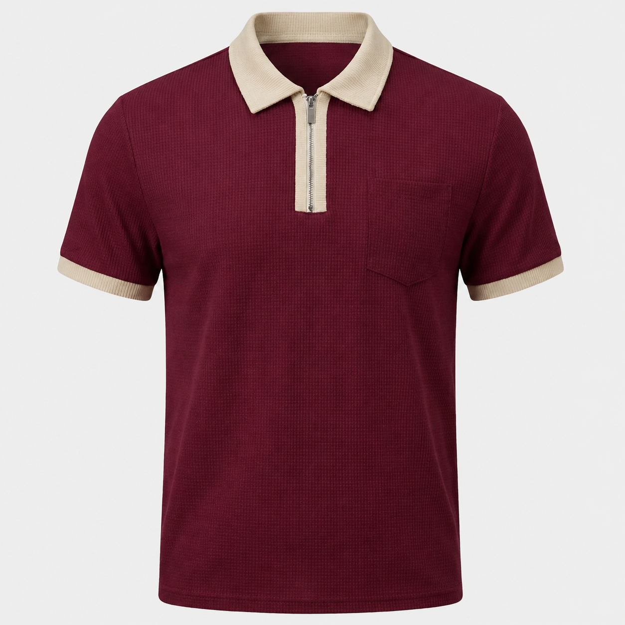 LUNAPA | Men’s Textured Front-Zip Polo Shirt