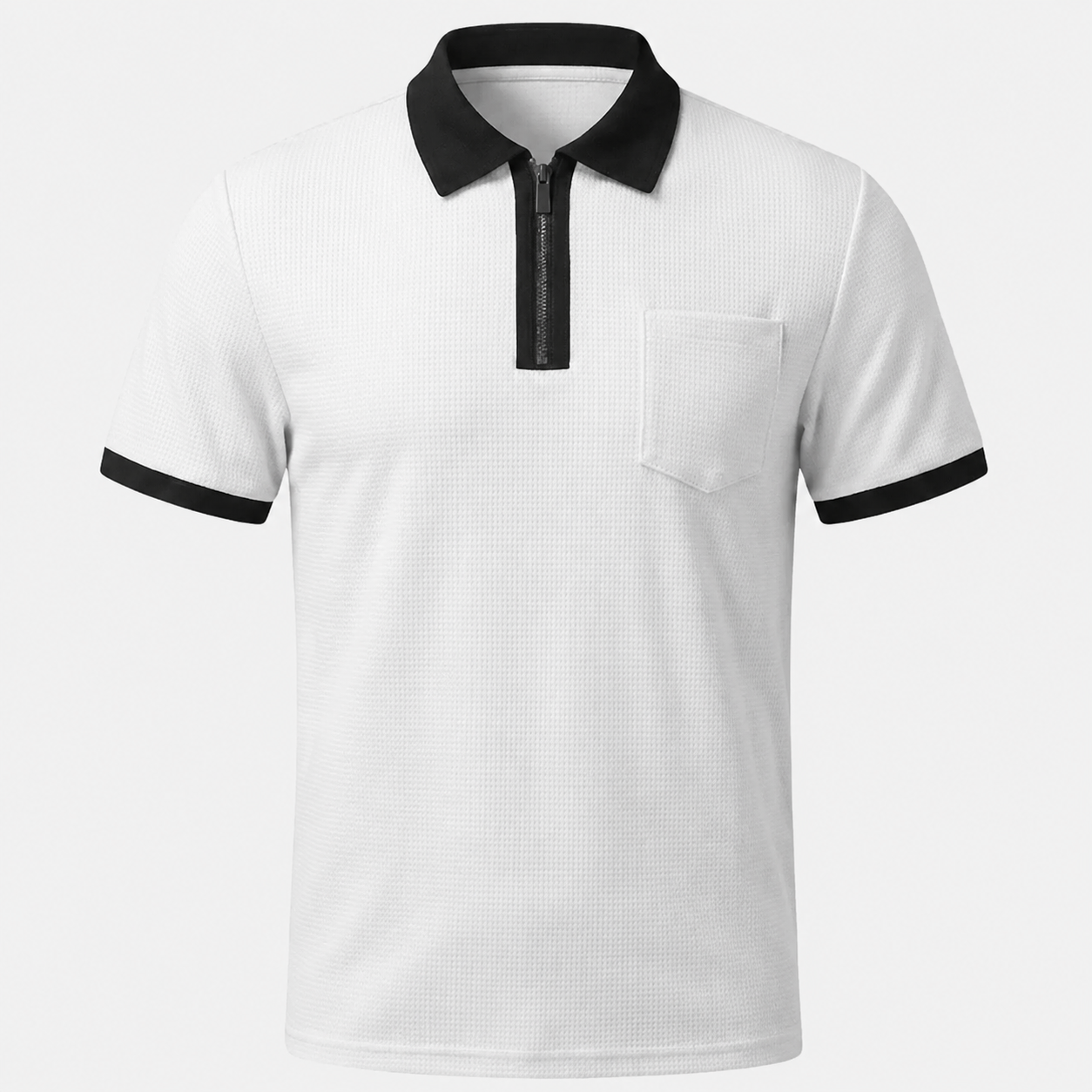 LUNAPA | Men’s Textured Front-Zip Polo Shirt