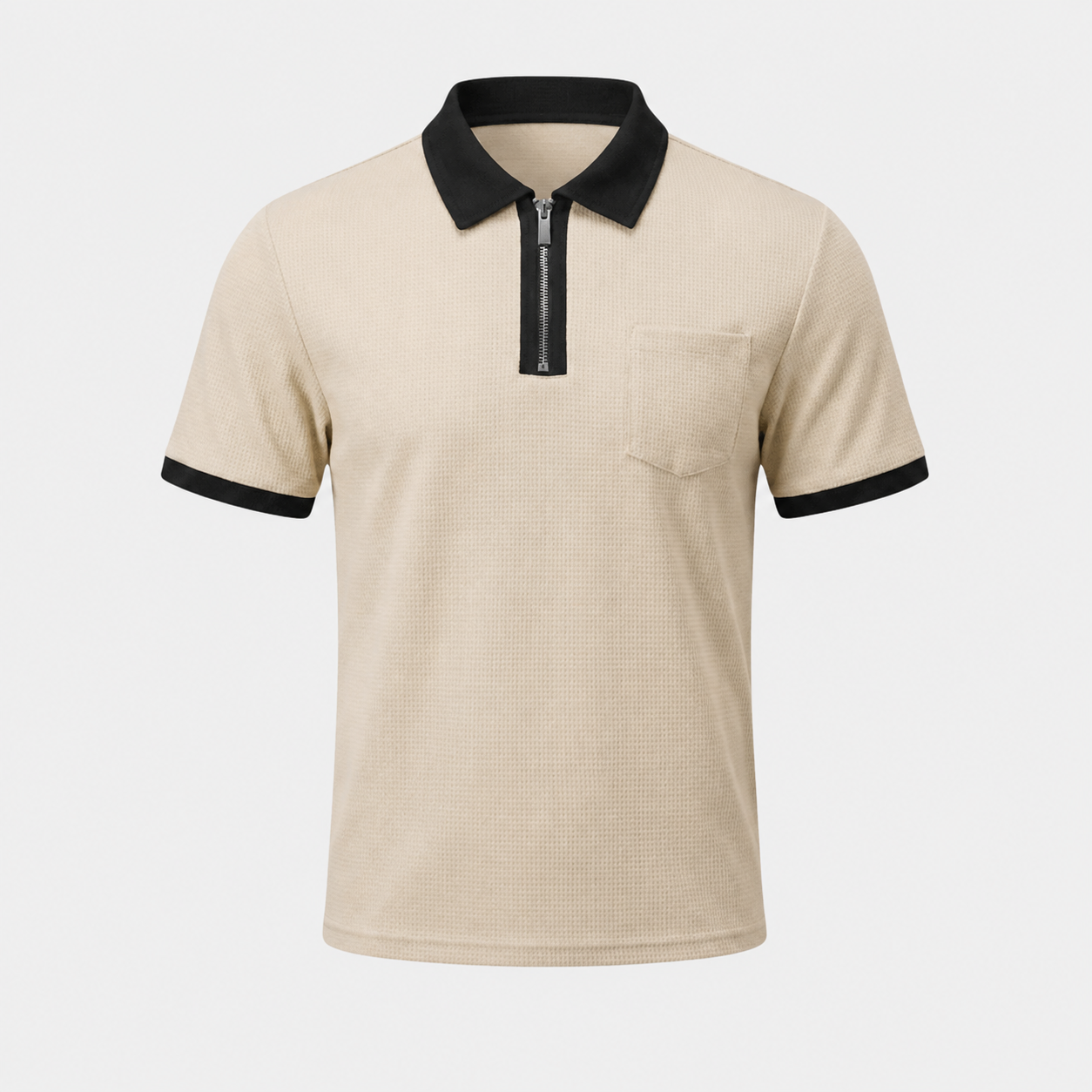 LUNAPA | Men’s Textured Front-Zip Polo Shirt
