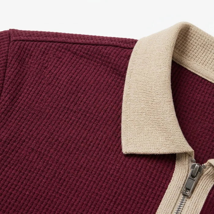 LUNAPA | Men’s Textured Front-Zip Polo Shirt