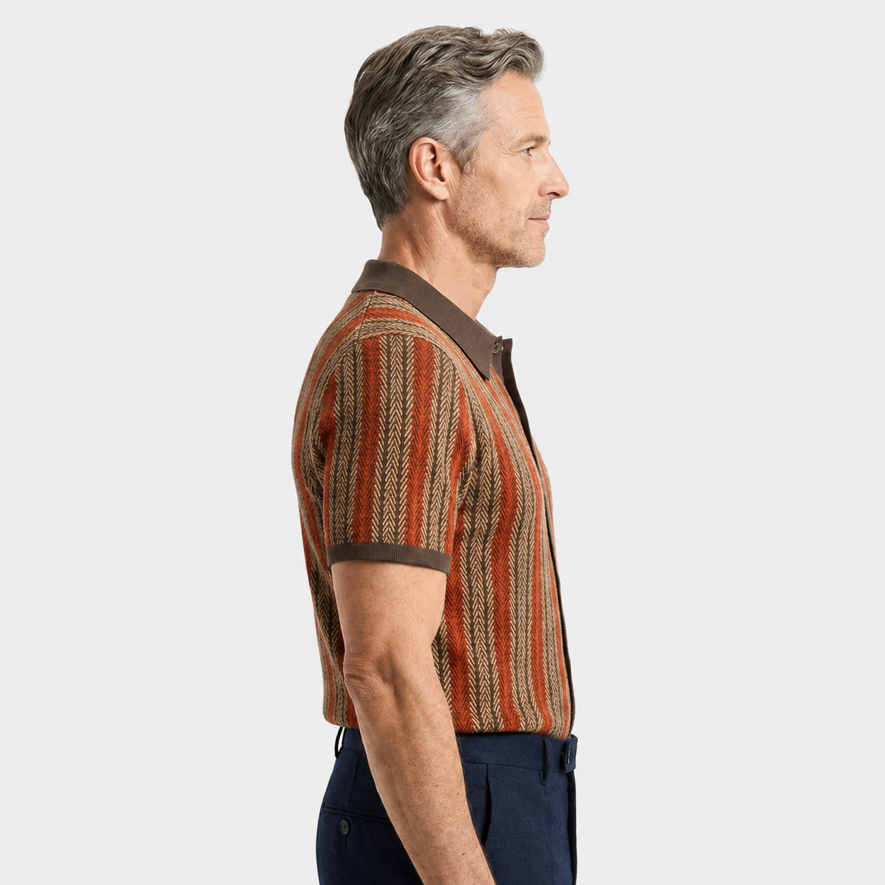 LUNAPA | Men’s Vertical-Stripe Knit Polo Shirt