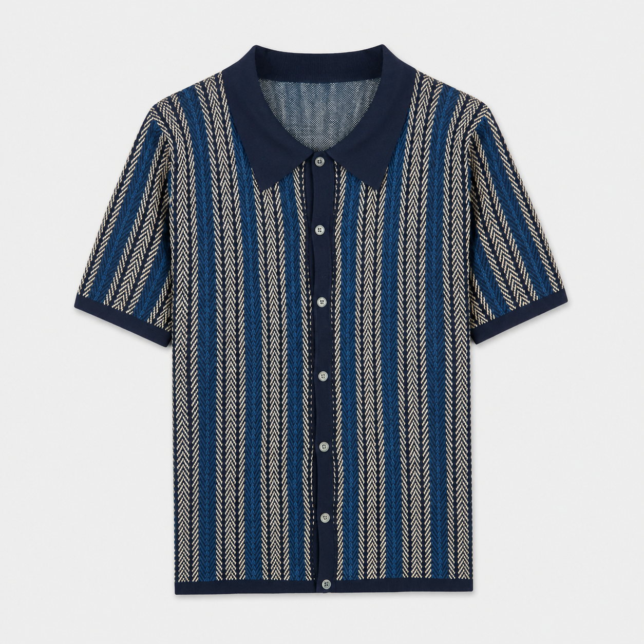 LUNAPA | Men’s Vertical-Stripe Knit Polo Shirt